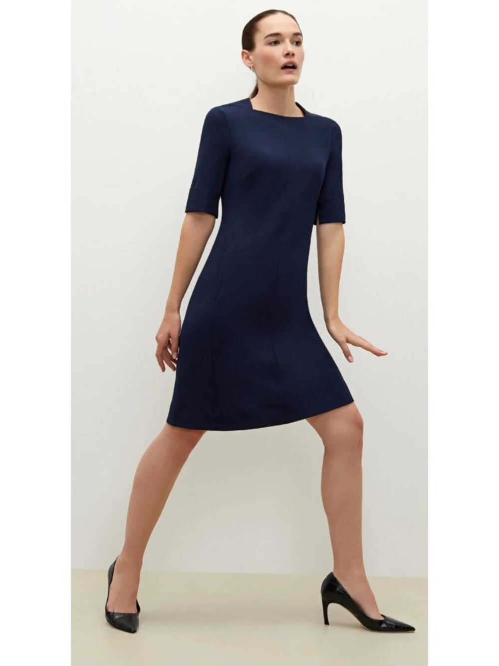 NWT M.M. Lafleur Emily Galaxy Blue WonderTex Office Career Sheath Dress Size 12